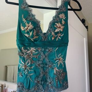 Elegant Teal Embroidered Women's Top